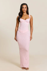 The Cinched Lace Corset Maxi Set in Baby Pink