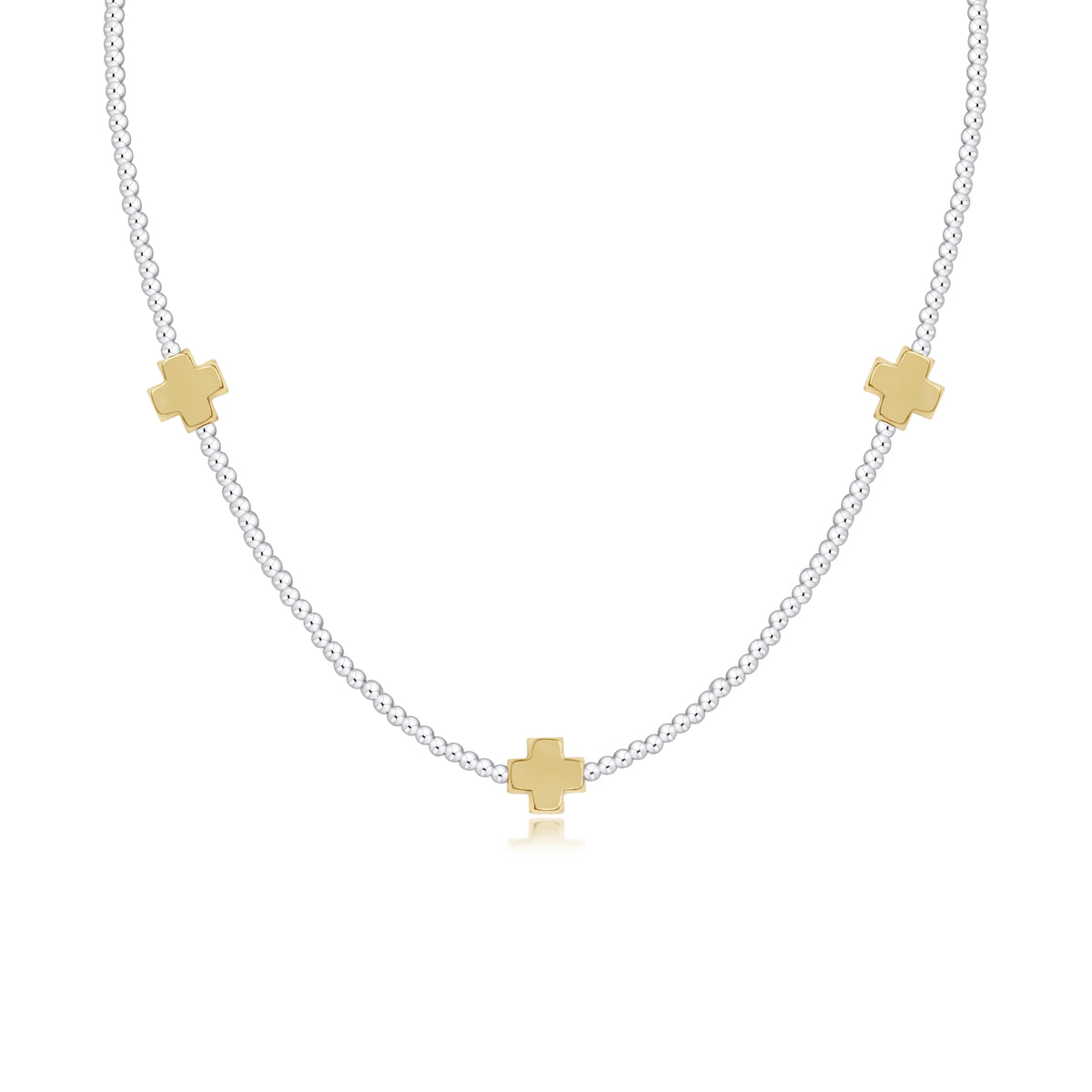 15" Choker Signature Cross Sterling Mixed Metal Pattern 2mm Bead - Signature Cross Gold