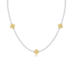 15" Choker Signature Cross Sterling Mixed Metal Pattern 2mm Bead - Signature Cross Gold