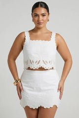 Evren Embroidered Scallop Top