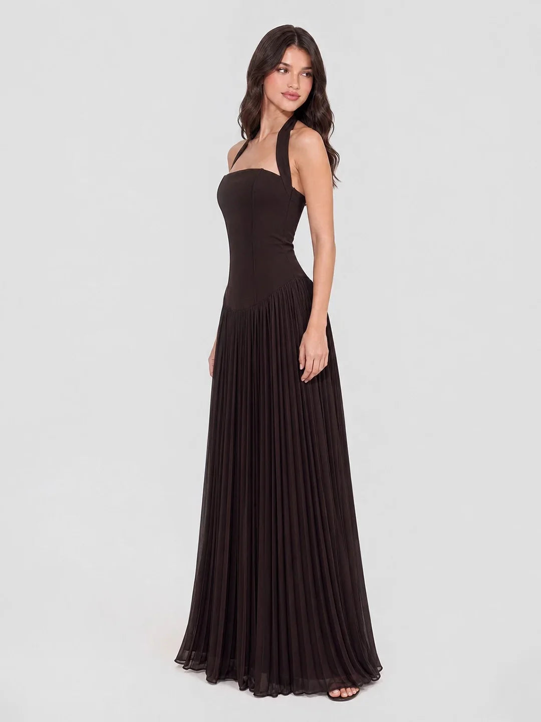 Pleated Halter Maxi Dress