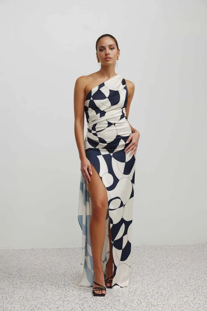 Samira Dress - Abstract Navy Print