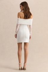 Incantelle | White Bardot-Neck Mini Dress