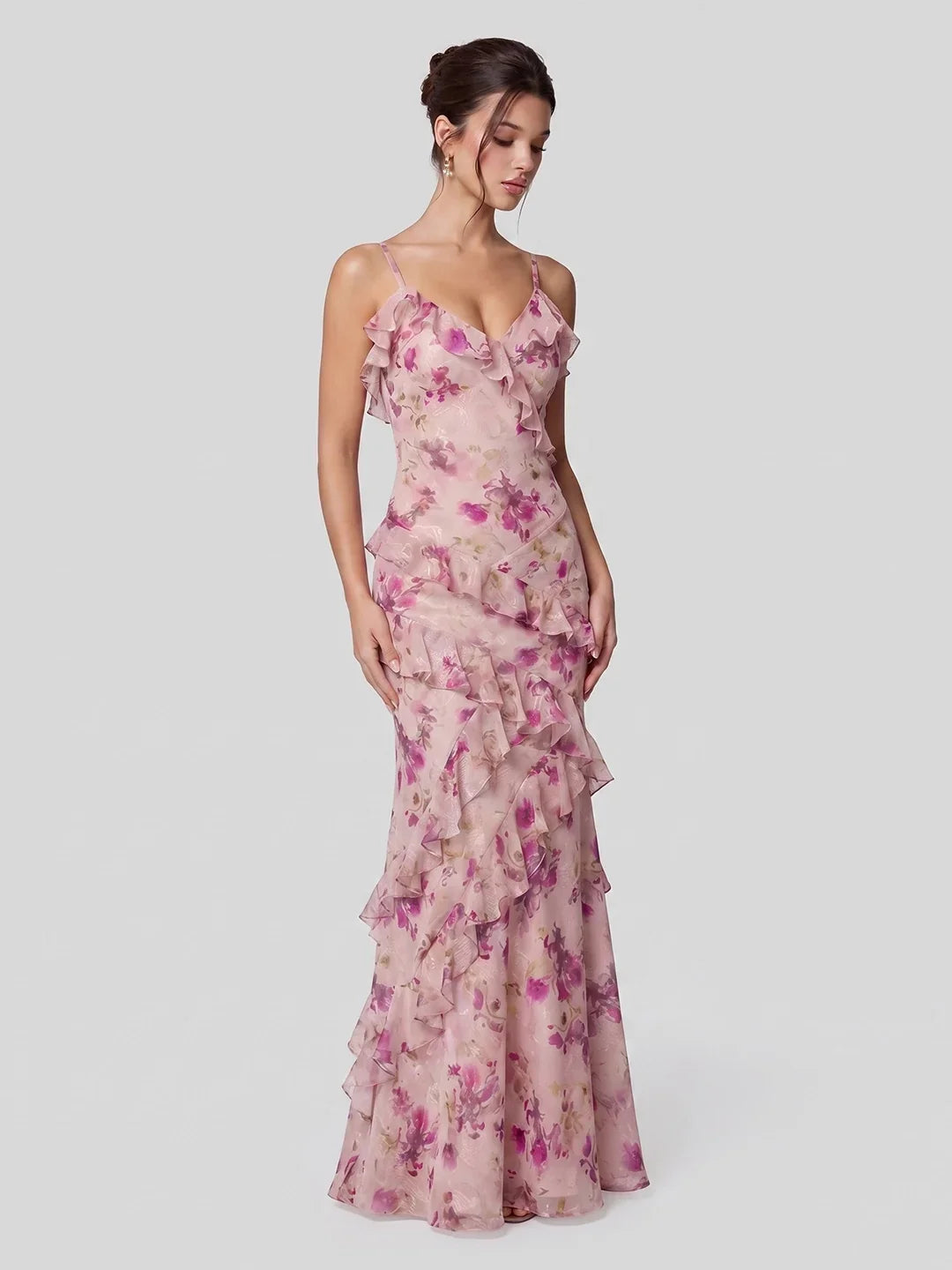 Floral Lace V-neck Open Back Mermaid Prom Dress