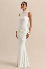 Lyssy | White High-Neck Maxi Dress With Mesh-Detail