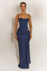 The Lexi Lace Maxi Skirt in Navy Blue