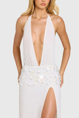 Embellished Waist Maxi Dress in Ivory