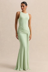 Mirene | Mint Round-Neck Maxi-Dress With Gathered-Detailing And Sash