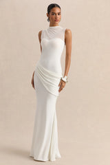 Lyssy | White High-Neck Maxi Dress With Mesh-Detail