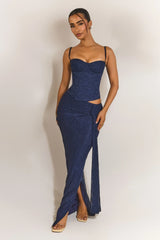 The Lexi Lace Corset Top in Navy Blue