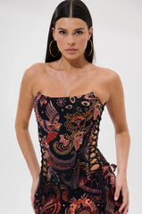 FALL VIBES BROCADE CORSET WITH LACE UP SIDES