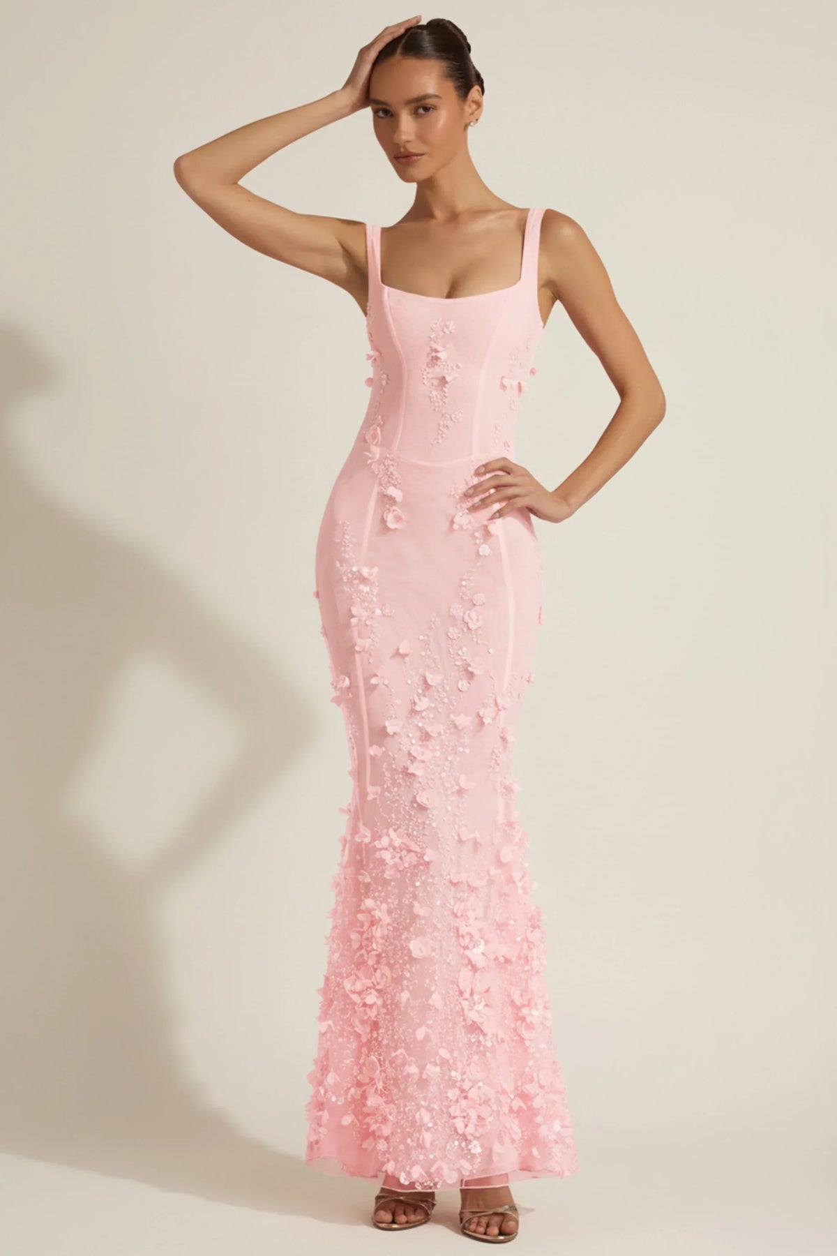 Embellished Appliqu¨¦ Soft-Scoop Corset Gown in Pink