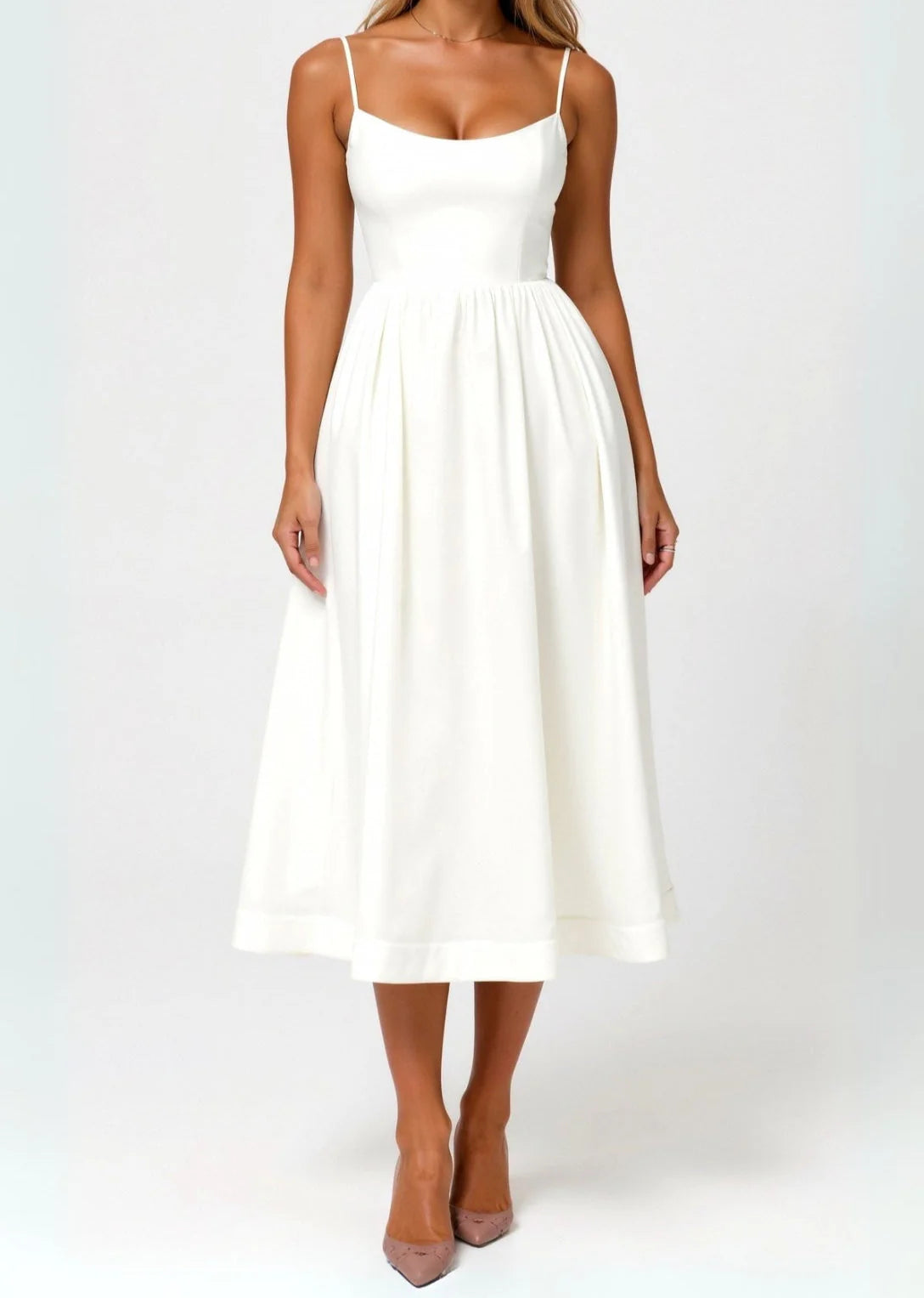 Wedding Guest Dress, Elegant Corset Midi Dress For Women - White, Light Blue, Pink, Purple