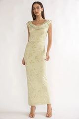 Evermore Cowl Neck Maxi Dress Floral Sage