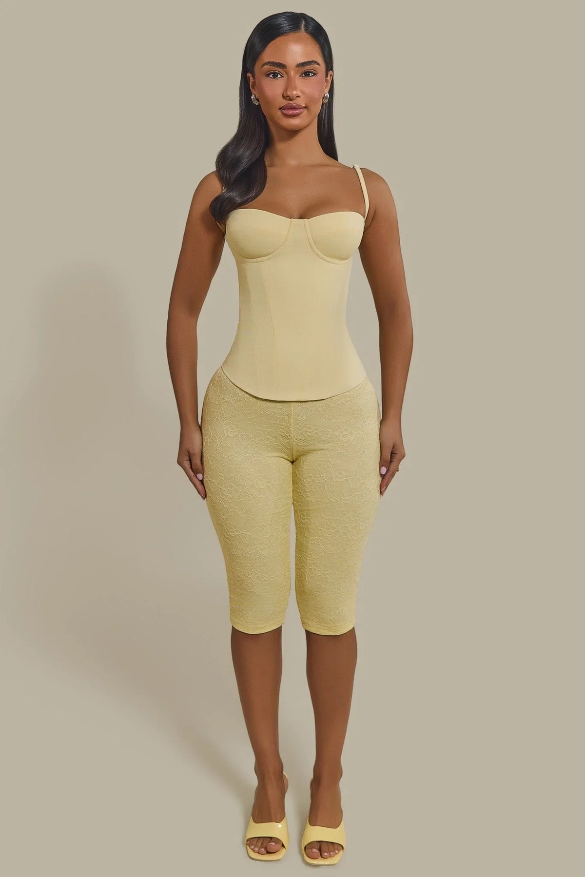 The Everly Lace Up Corset Top in Butter Yellow