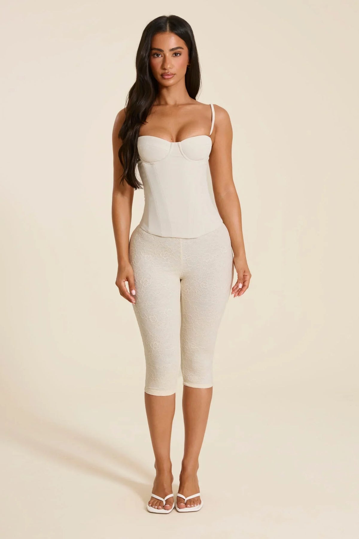 The Everly Lace Up Corset Top in Off White