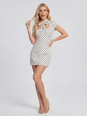 Sweet Bow Cut-out Neckline Polka Dot Mini Dress