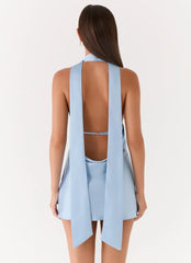 Alicia Satin Halter Mini Dress - Pale Blue